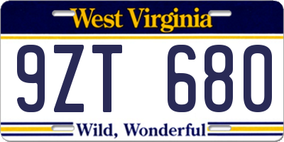 WV license plate 9ZT680