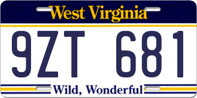 WV license plate 9ZT681