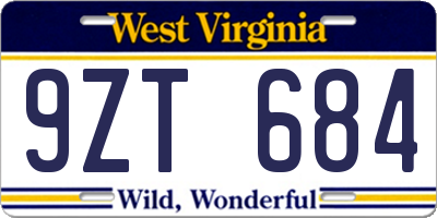 WV license plate 9ZT684