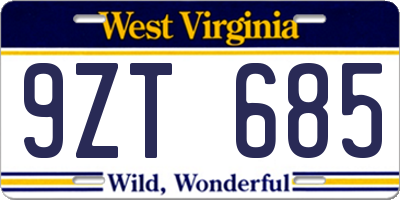 WV license plate 9ZT685