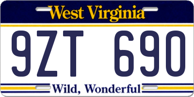 WV license plate 9ZT690