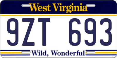 WV license plate 9ZT693