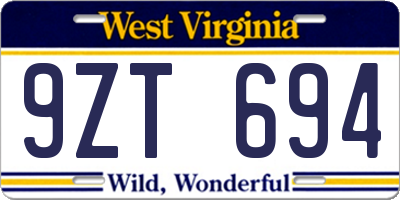 WV license plate 9ZT694