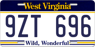 WV license plate 9ZT696