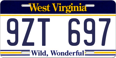 WV license plate 9ZT697