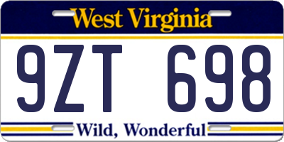 WV license plate 9ZT698