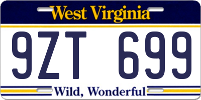 WV license plate 9ZT699