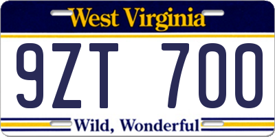 WV license plate 9ZT700