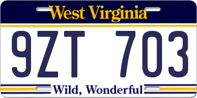 WV license plate 9ZT703