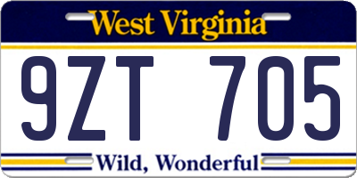 WV license plate 9ZT705