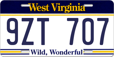 WV license plate 9ZT707