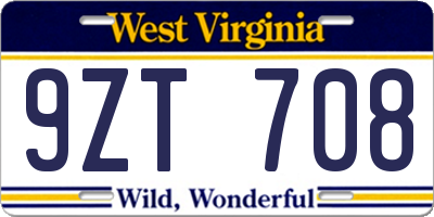 WV license plate 9ZT708
