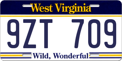 WV license plate 9ZT709