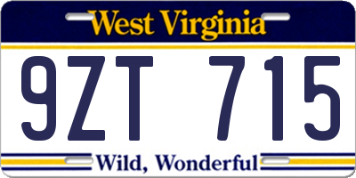 WV license plate 9ZT715