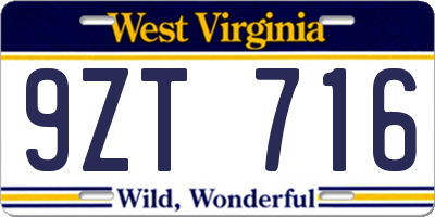 WV license plate 9ZT716