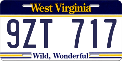 WV license plate 9ZT717