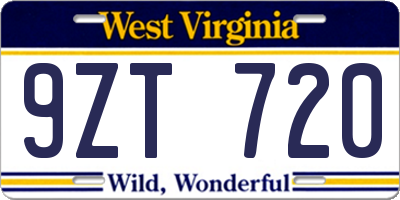 WV license plate 9ZT720