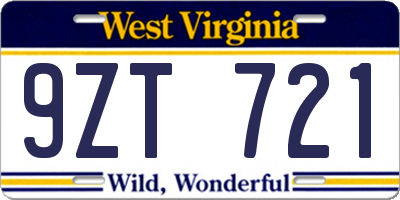 WV license plate 9ZT721