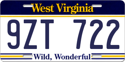 WV license plate 9ZT722