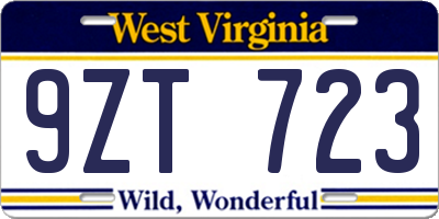 WV license plate 9ZT723