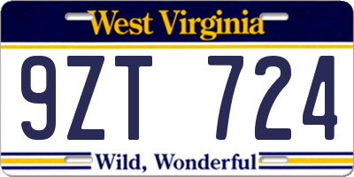 WV license plate 9ZT724