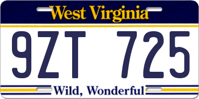 WV license plate 9ZT725