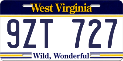 WV license plate 9ZT727