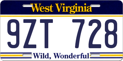 WV license plate 9ZT728