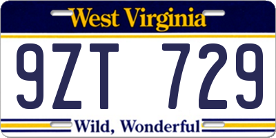 WV license plate 9ZT729