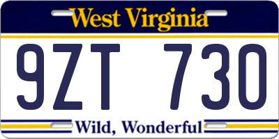 WV license plate 9ZT730