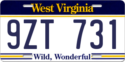 WV license plate 9ZT731