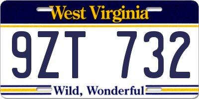 WV license plate 9ZT732