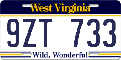 WV license plate 9ZT733