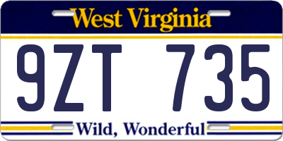 WV license plate 9ZT735
