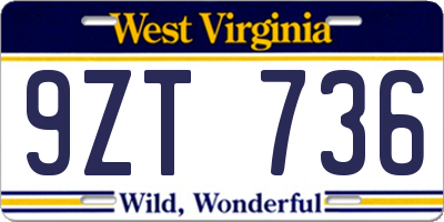 WV license plate 9ZT736