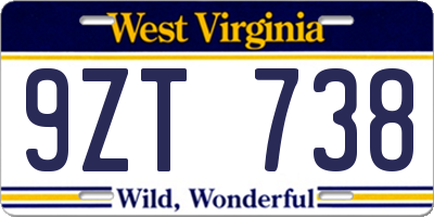 WV license plate 9ZT738