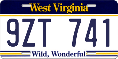 WV license plate 9ZT741