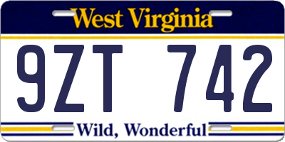 WV license plate 9ZT742