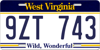 WV license plate 9ZT743