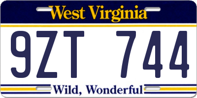 WV license plate 9ZT744