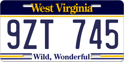 WV license plate 9ZT745