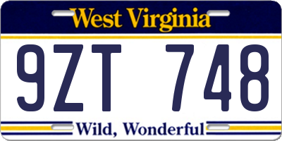 WV license plate 9ZT748