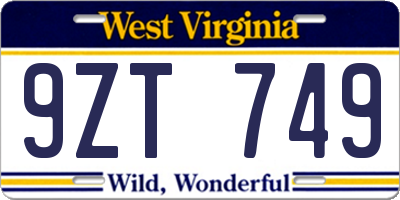 WV license plate 9ZT749