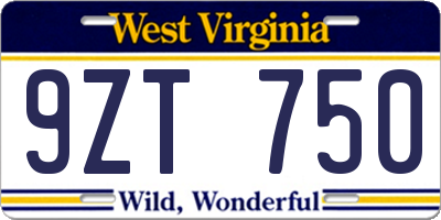 WV license plate 9ZT750