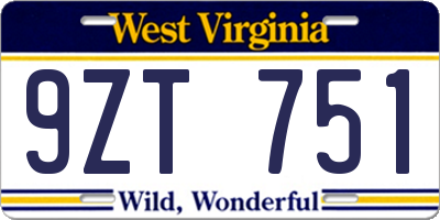 WV license plate 9ZT751