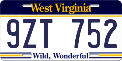 WV license plate 9ZT752