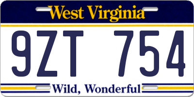 WV license plate 9ZT754