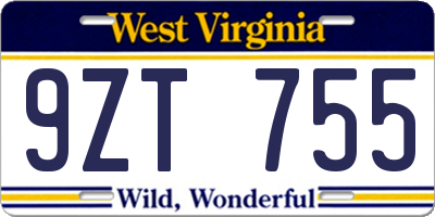 WV license plate 9ZT755