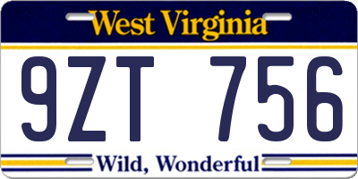 WV license plate 9ZT756