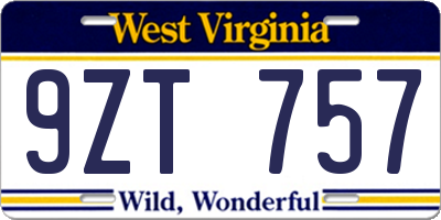 WV license plate 9ZT757